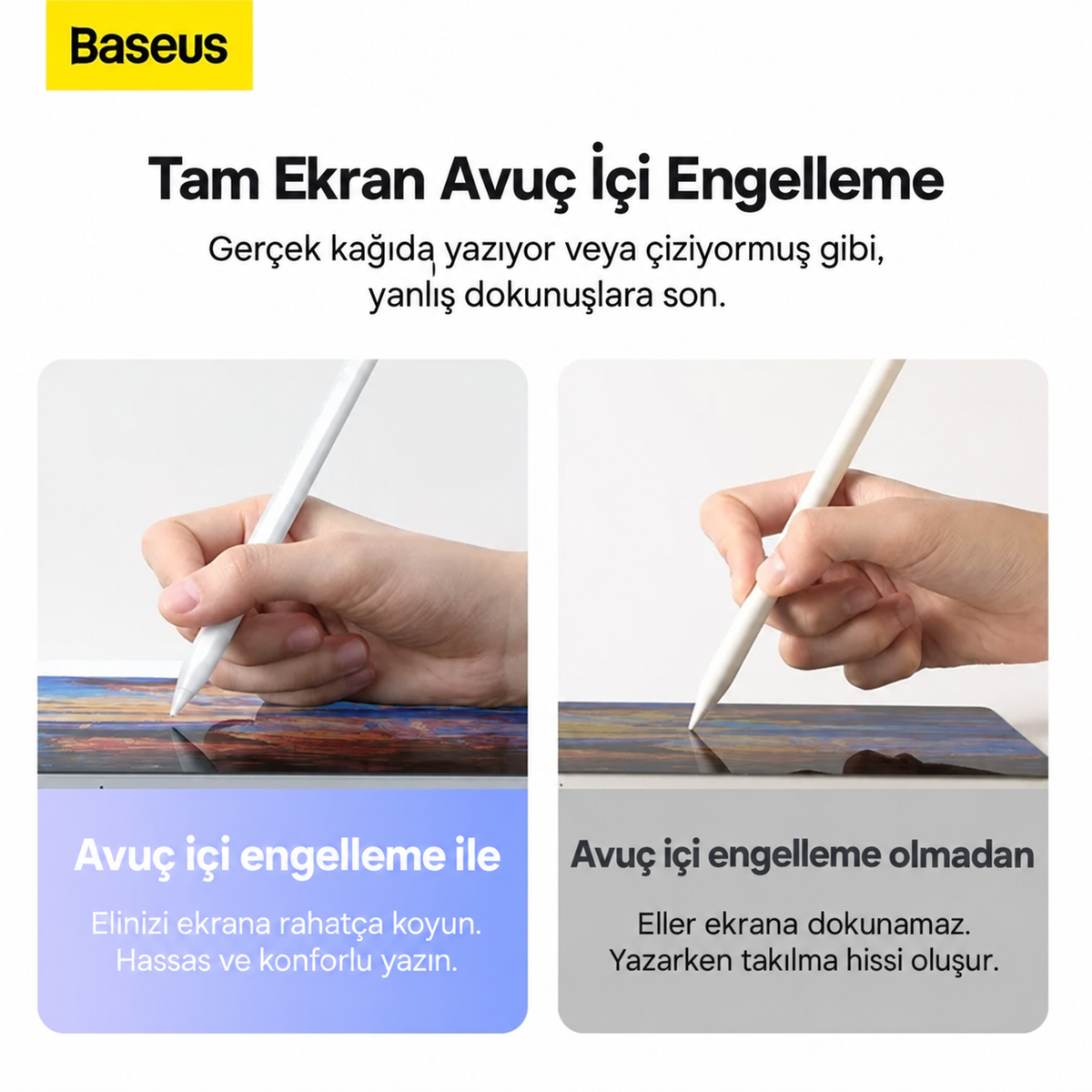 Baseus Smooth Writing 2 iPad Uyumlu Tablet Kalemi – Kablosuz ve USB-C Çift Şarj, Avuç İçi Engelleme, Eğim Algılama, 130 mAh