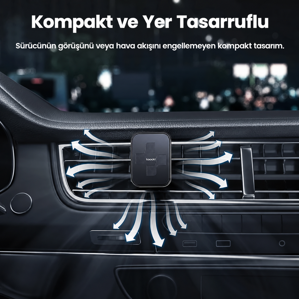 Toocki N52 Mıknatıslı Havalandırma Araç Telefon Tutucu – 360° Döner, Kancalı Klipsli Kare