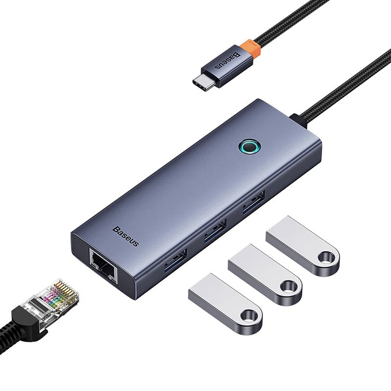 Baseus UltraJoy 4-in-1 USB-C Hub – 3x USB 3.0, Gigabit Ethernet RJ45, 5Gbps
