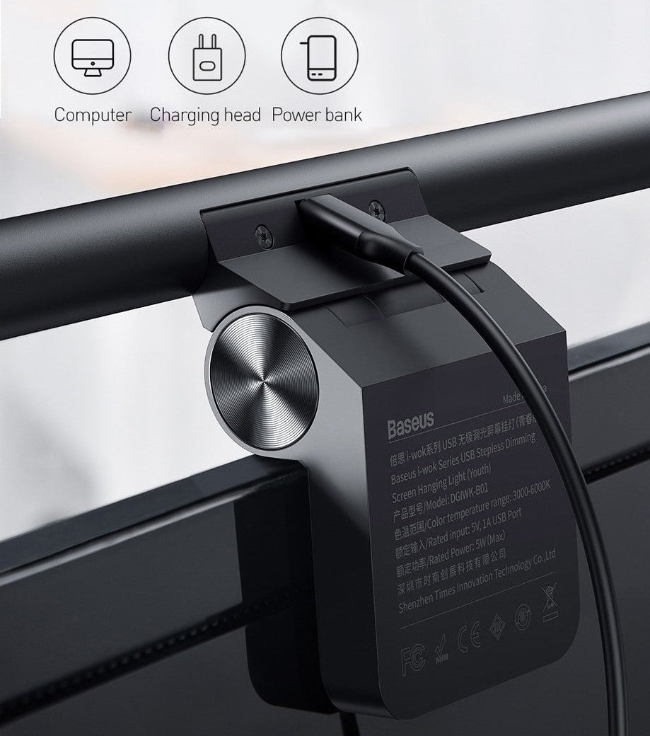 Baseus I-Wok, Monitör Lambası, Siyah, Şarj Edilebilir, Led,