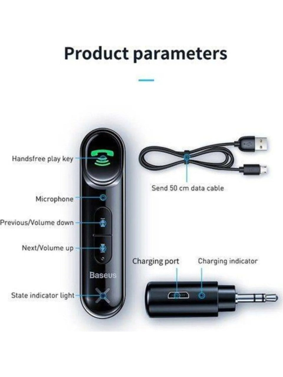 Baseus Wireless Bluetooth 5.0 3.5 mm Jack Aux Araç Ses