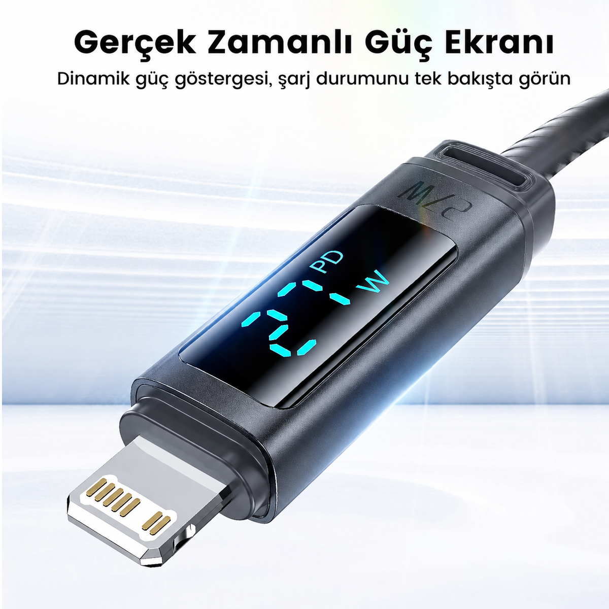 Toocki Tangxin USB-C to USB Lightning 27W Dijital Ekranlı Silikon Şarj ve Veri Kablosu 480 Mbps - TX113C1