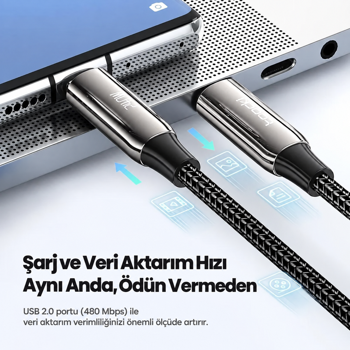 Toocki 240W PD 3.1 5A Type-C to Type-C E-Marker Çinko Alaşımlı Örgülü Hızlı Şarj ve Data Kablosu