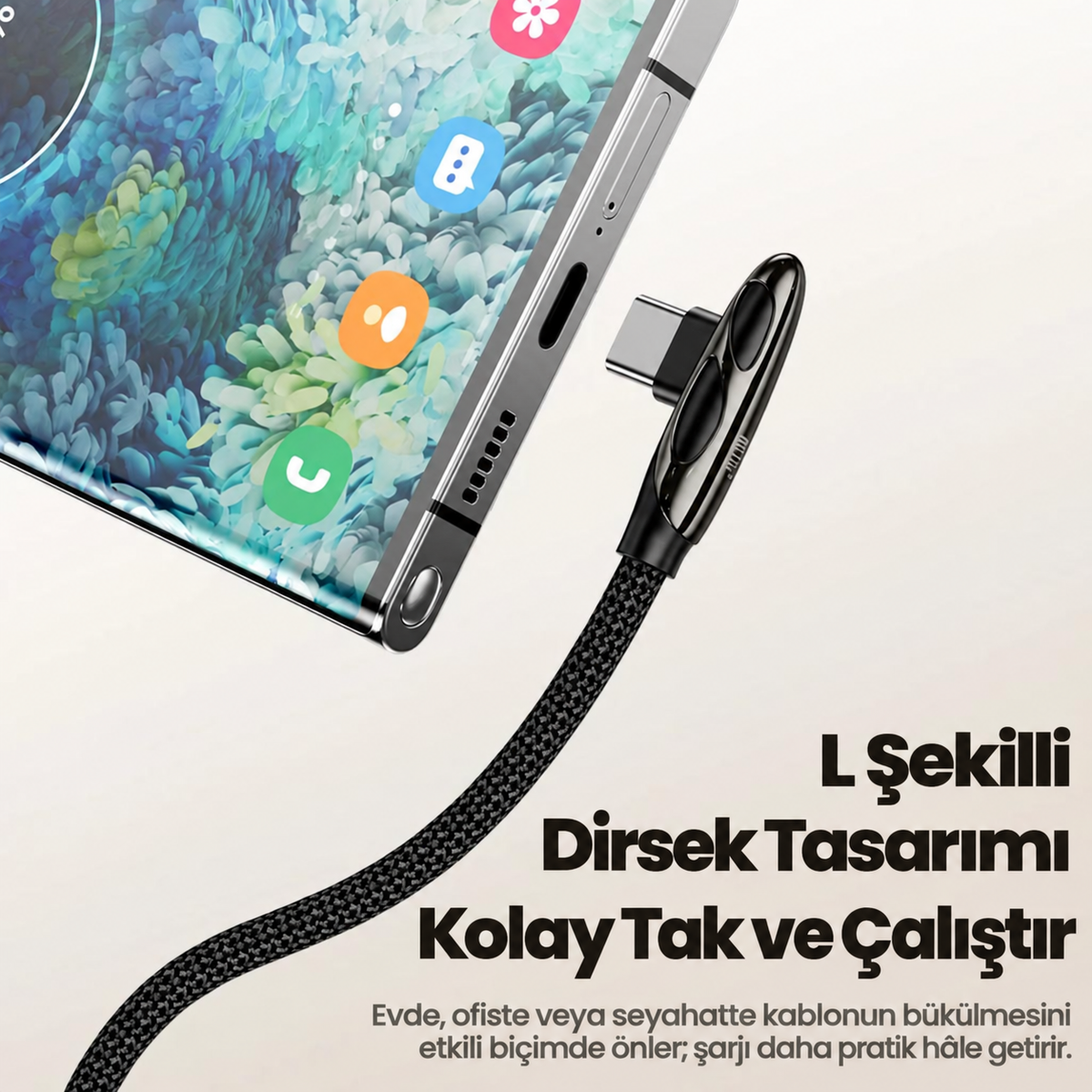 Toocki 240W PD 3.1 90° Dirsekli Type-C to Type-C E-Marker Çinko Alaşımlı Örgülü Hızlı Şarj ve Data Kablosu 1 Metre