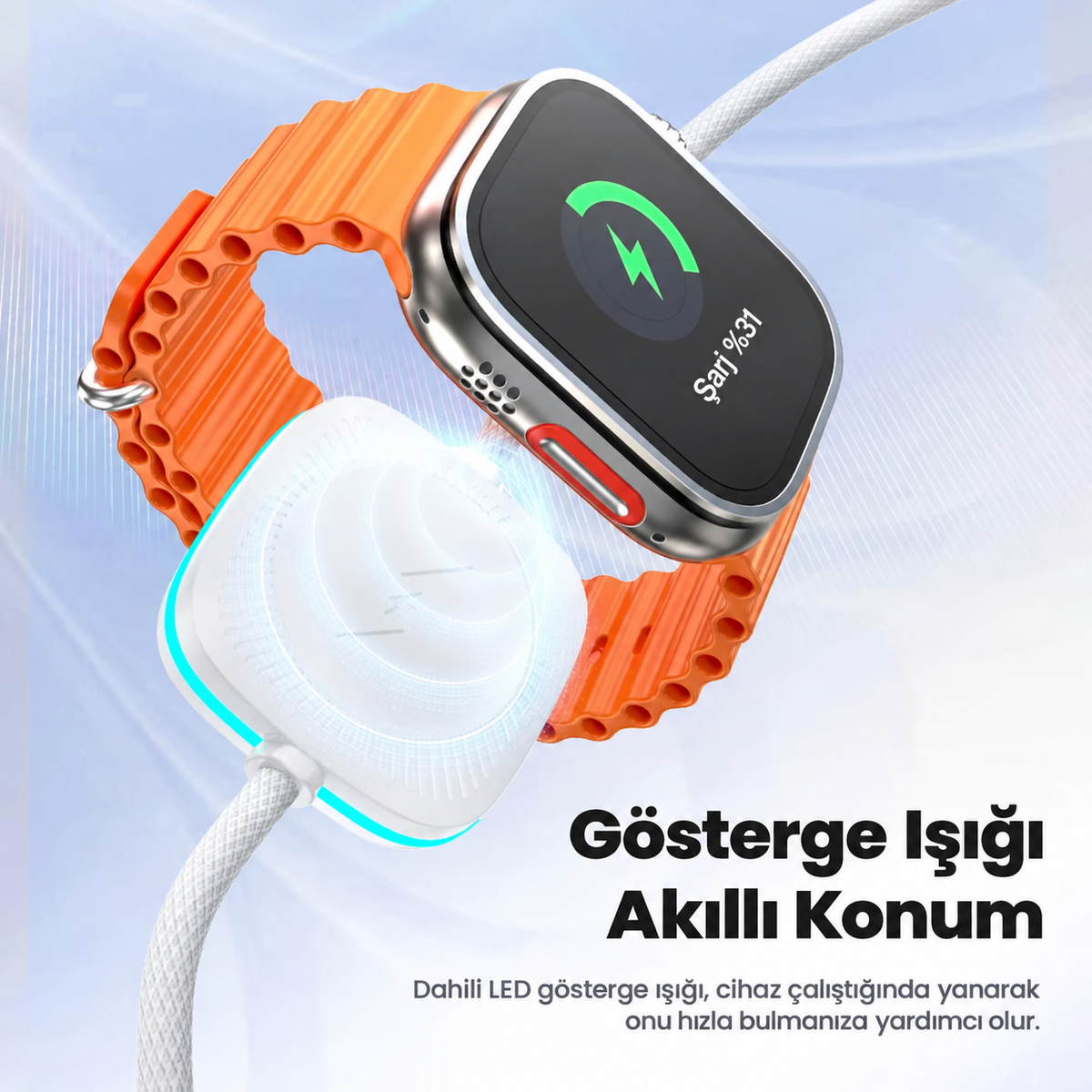 Toocki 2'si 1 Arada 60W USB-C Hızlı Şarj Kablosu ve Apple Watch Manyetik Şarj Pedi 1.2 Metre – TQ-X49C3