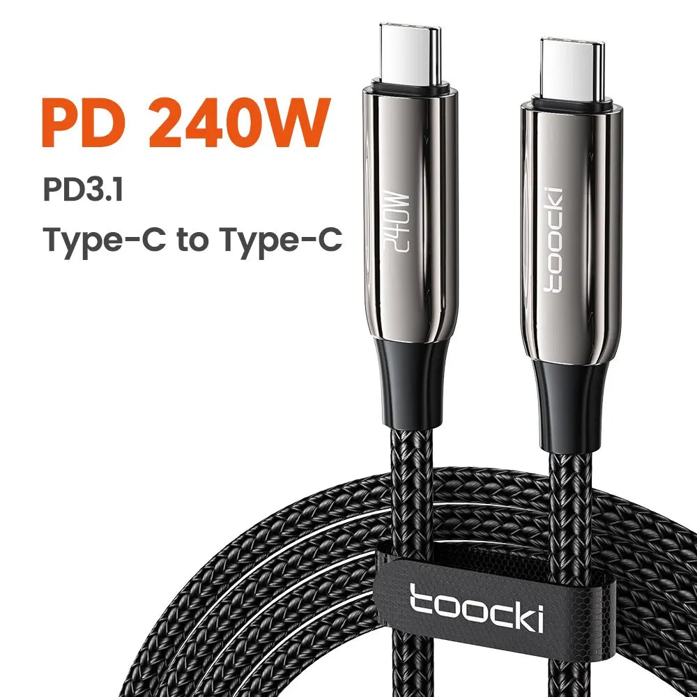 Toocki 240W PD 3.1 5A Type-C to Type-C E-Marker Çinko Alaşımlı Örgülü Hızlı Şarj ve Data Kablosu