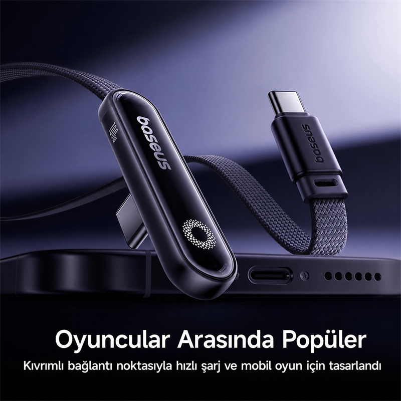 Baseus MVP 3 Type-C to Type-C 100W Hızlı Şarj Kablosu – 90° Oyuncu Tasarımı