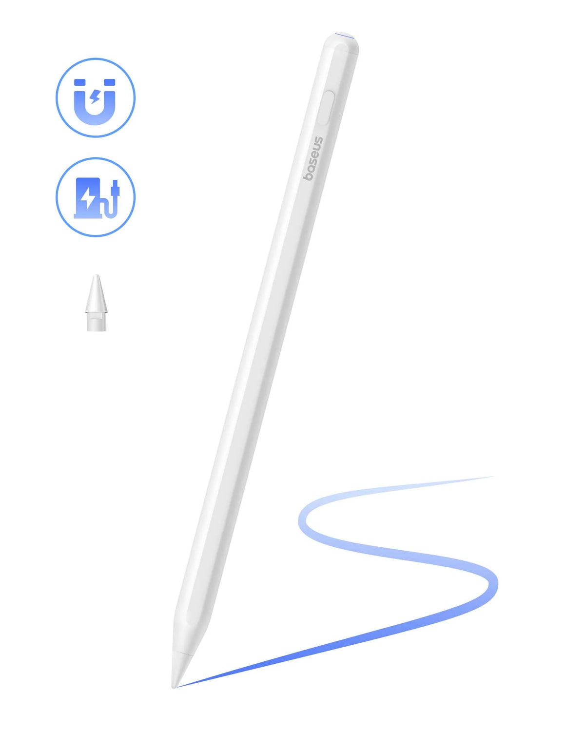 Baseus Smooth Writing 2 iPad Uyumlu Tablet Kalemi – Kablosuz ve USB-C Çift Şarj, Avuç İçi Engelleme, Eğim Algılama, 130 mAh