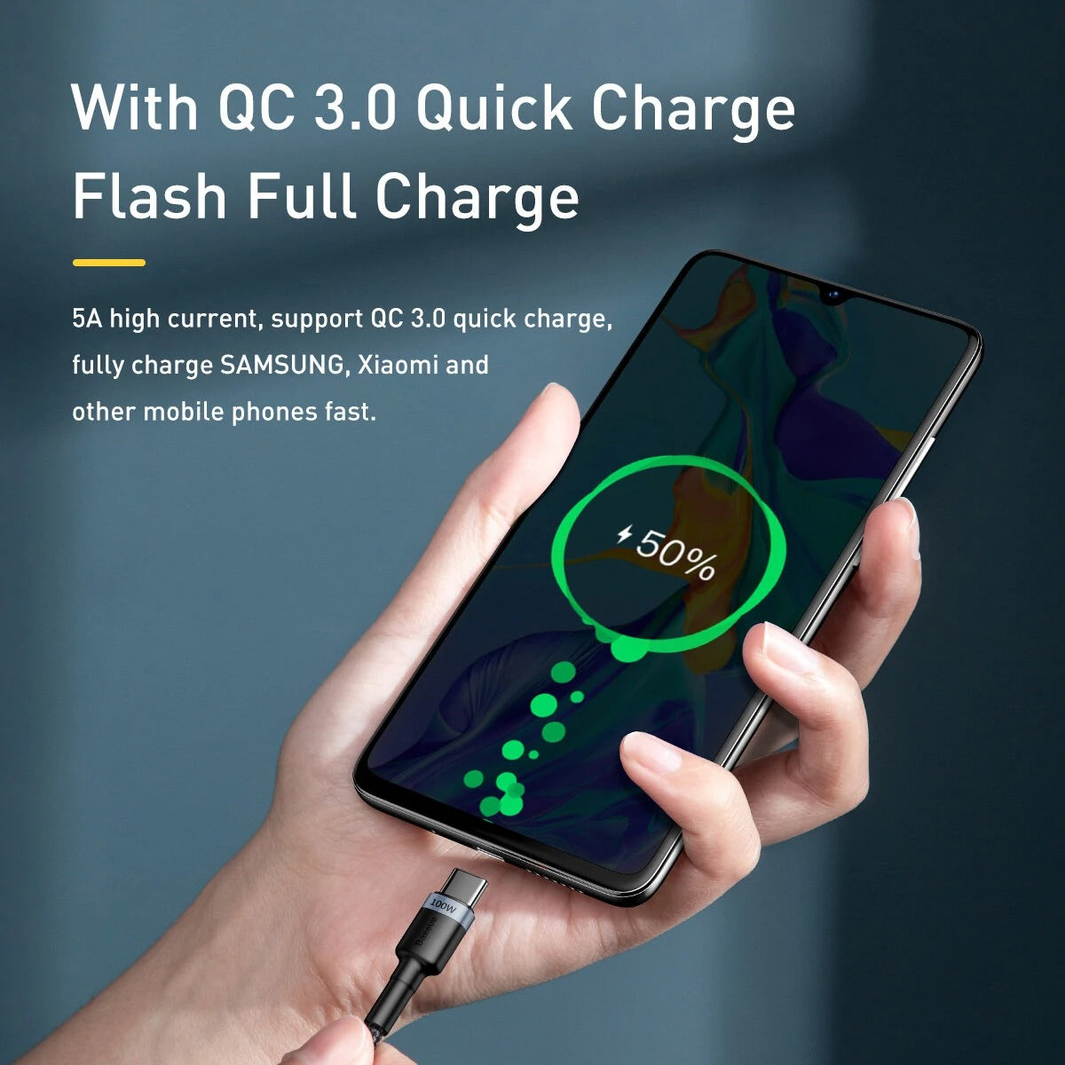 Baseus Cafule Type-C to Type-C 100W PD Hızlı Şarj Kablosu 2M – 5A, 480Mbps, Siyah