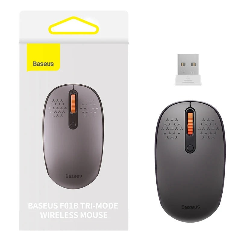 Baseus F01B Tri-Mode Kablosuz Mouse – Bluetooth 5.0 + 2.4GHz, Sessiz, 1600 DPI