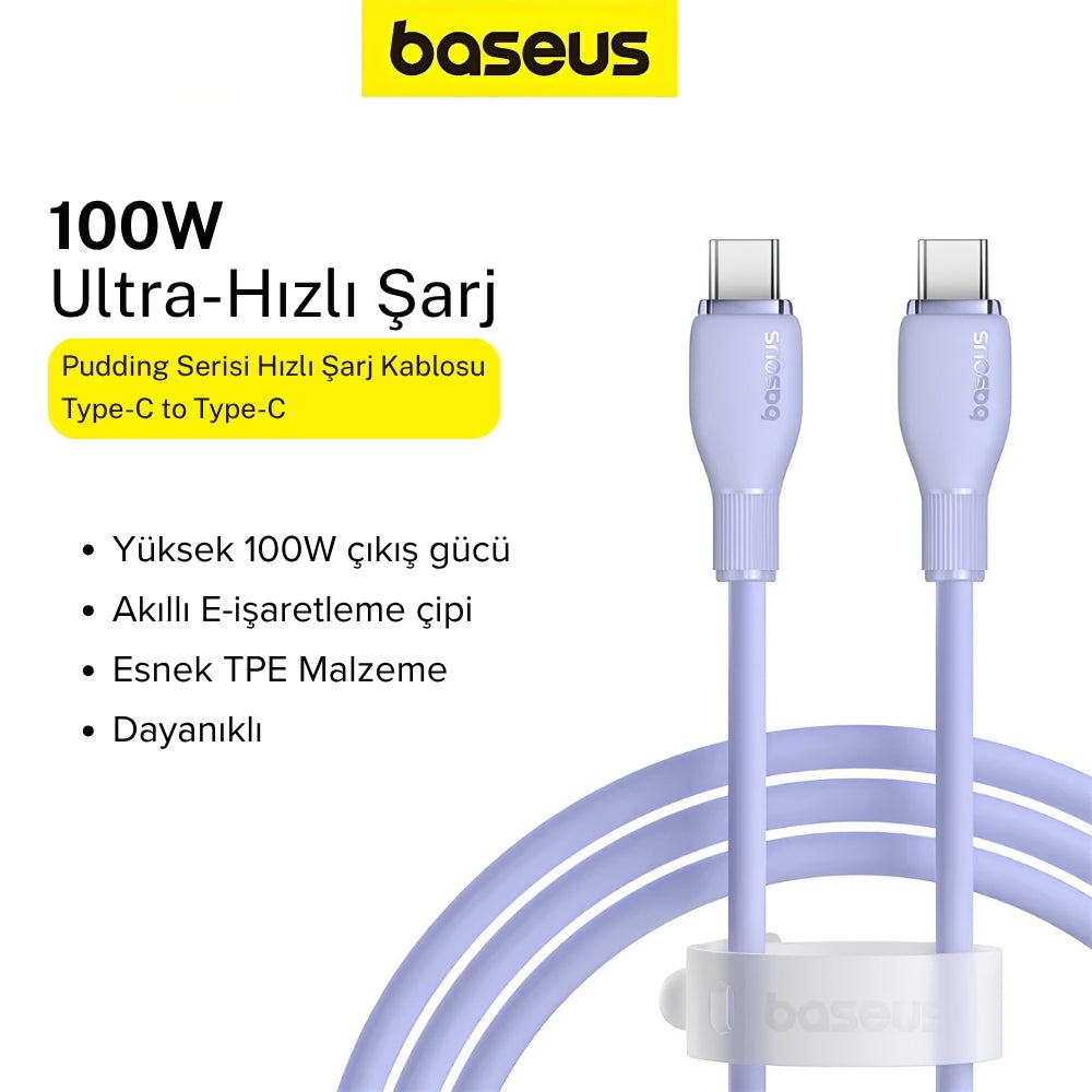 Baseus Pudding Series Type-C to Type-C 100W PD Hızlı Şarj Kablosu 2 Metre