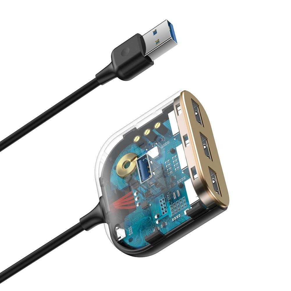 Baseus Square Round 4-in-1 USB Hub – 1x USB 3.0 + 3x USB 2.0, 5Gbps, 1 Metre