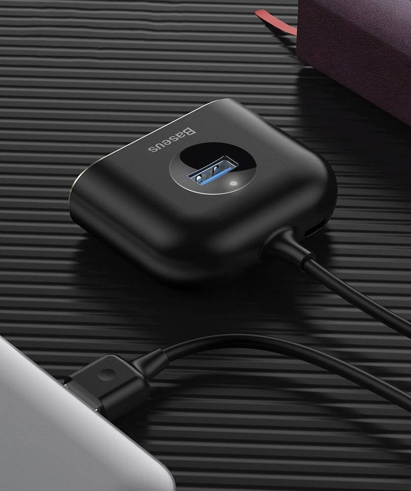 Baseus Square Round 4-in-1 USB Hub – 1x USB 3.0 + 3x USB 2.0, 5Gbps, 1 Metre