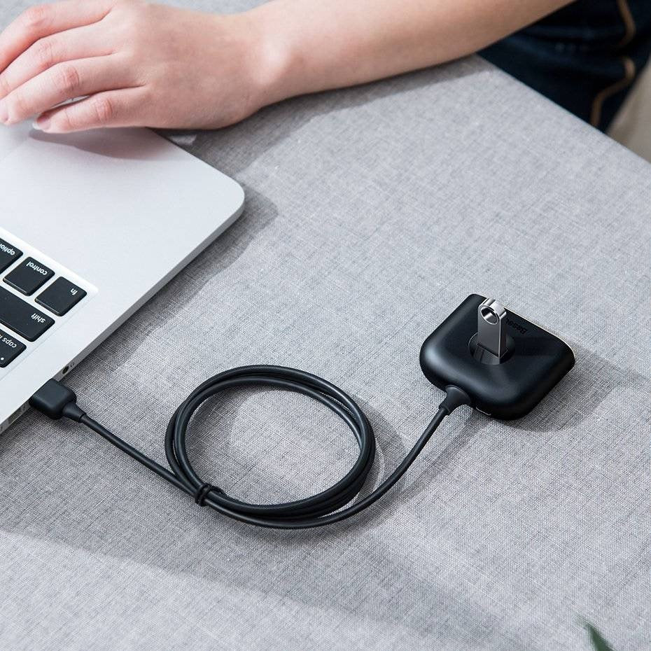 Baseus Square Round 4-in-1 USB Hub – 1x USB 3.0 + 3x USB 2.0, 5Gbps, 1 Metre