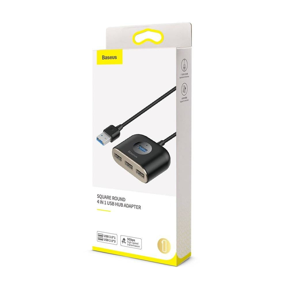 Baseus Square Round 4-in-1 USB Hub – 1x USB 3.0 + 3x USB 2.0, 5Gbps, 1 Metre