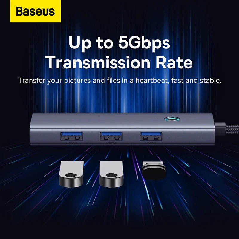 Baseus UltraJoy 4-in-1 USB-C Hub – 3x USB 3.0, Gigabit Ethernet RJ45, 5Gbps
