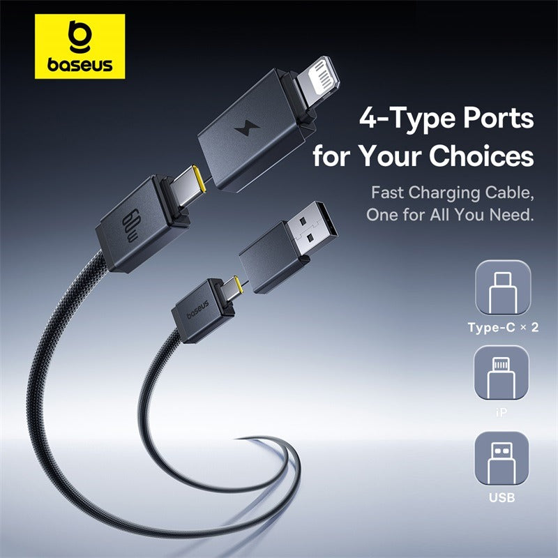 Baseus Versatile 4'ü 1 Arada 60W Hızlı Şarj Kablosu 1M – USB-A/Type-C to Type-C/Lightning