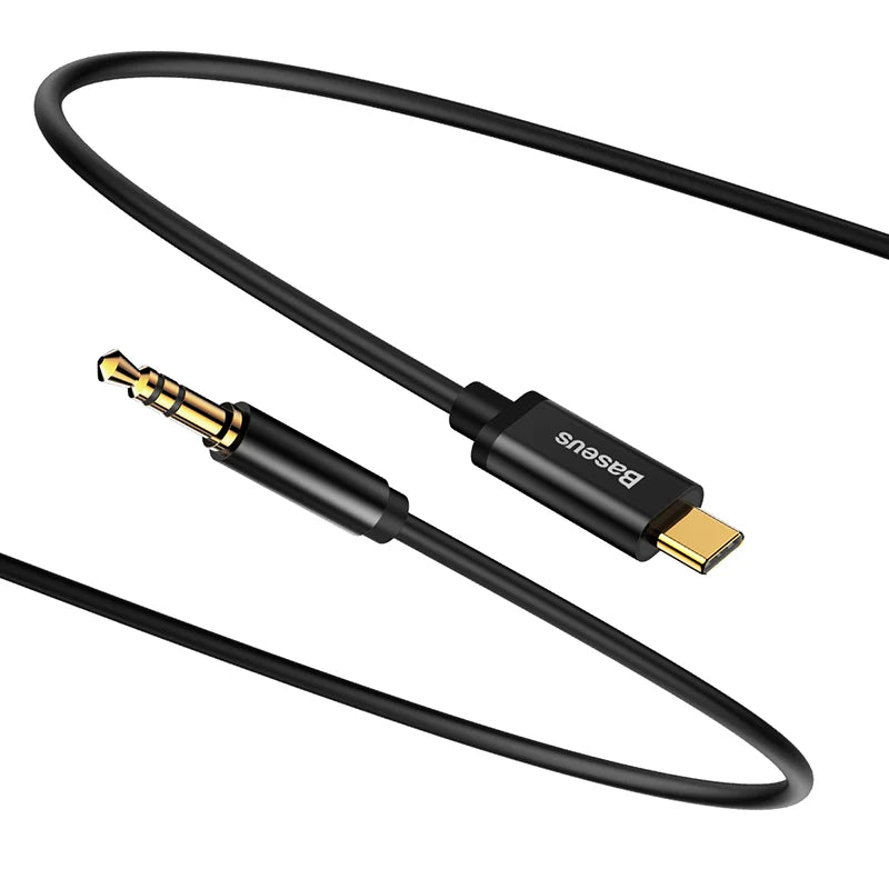 Baseus Yiven M01 USB-C to 3.5 mm AUX Ses Aktarım Kablosu Altın Kaplama Uçlu 1.2 Metre Siyah