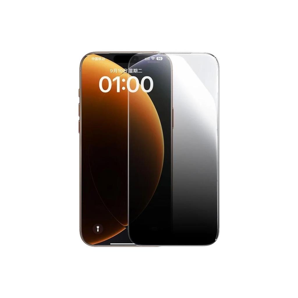 Baseus Crystalline Privacy HD iPhone 17 Pro Temperli Cam Ekran Koruyucu – Hayalet Cam