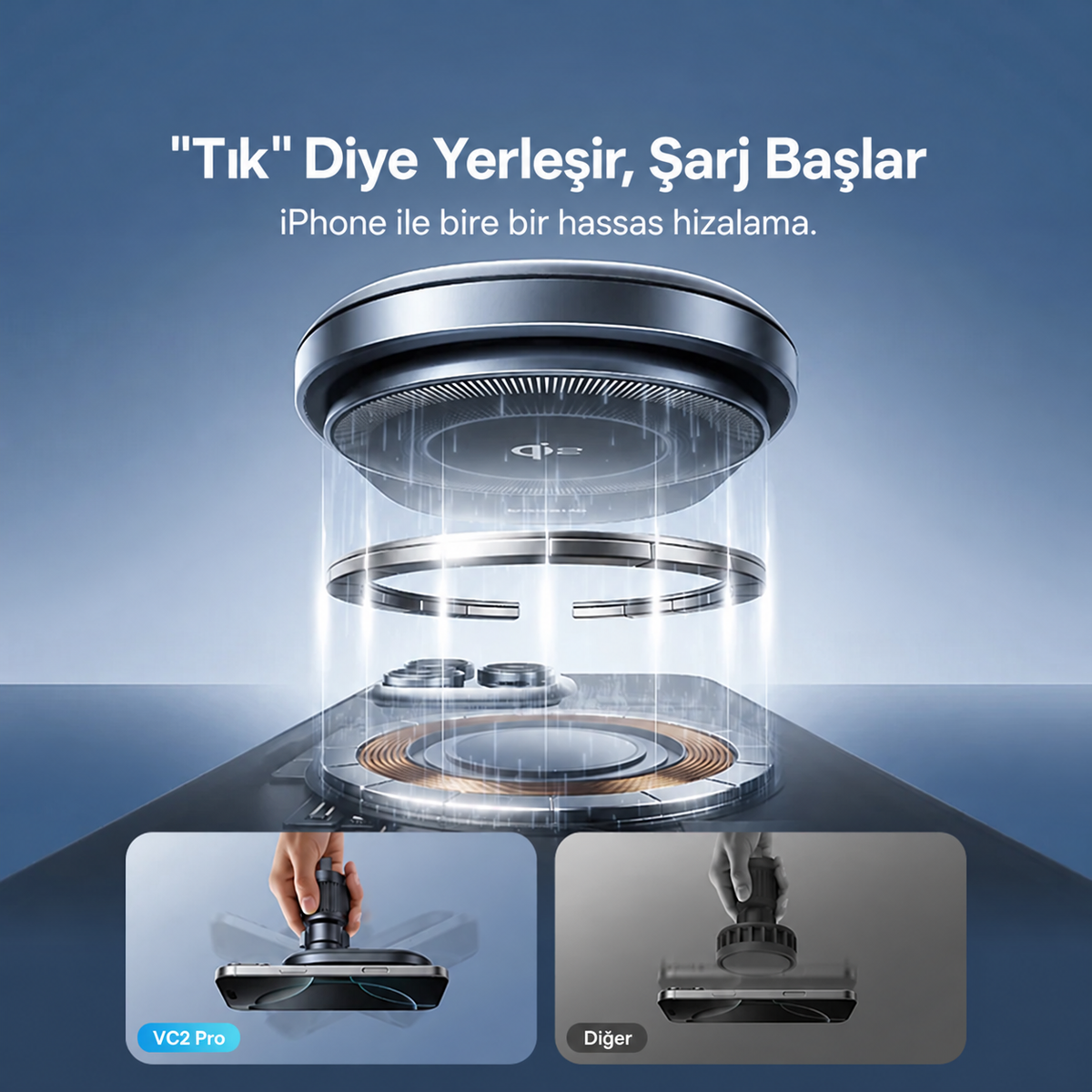 Baseus PrimeTrip VC2 Pro Qi2.2 25W Aktif Soğutmalı Manyetik Kablosuz Şarjlı Araç Telefon Tutucu
