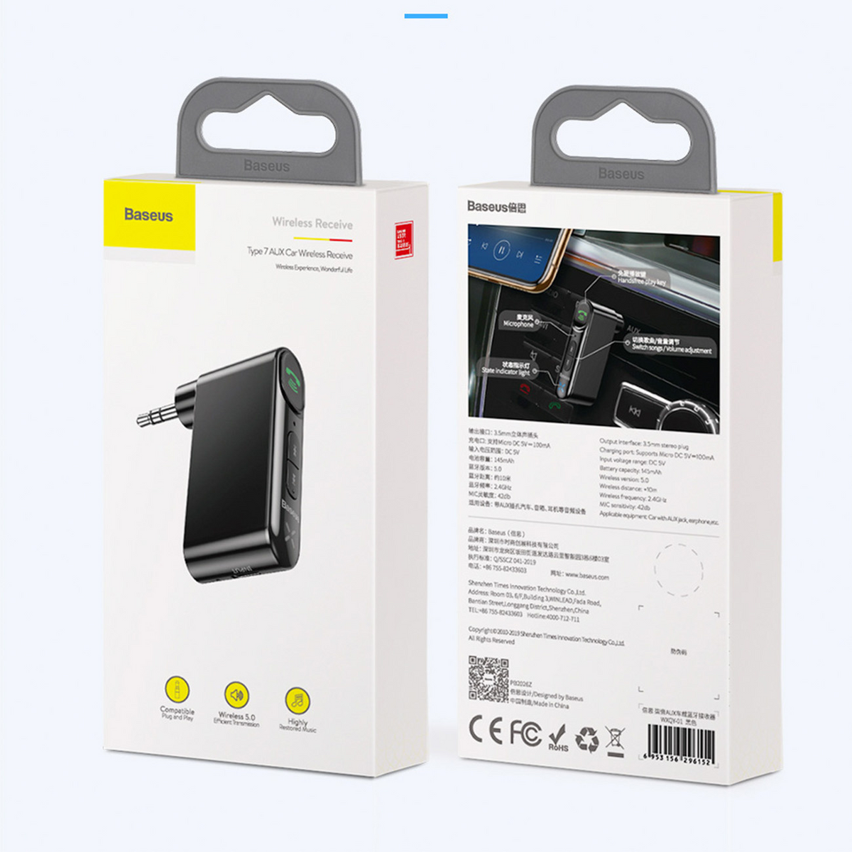 Baseus Bluetooth 5.0 Araç Kiti - 3.5 mm Aux Adaptörü BSBA-02