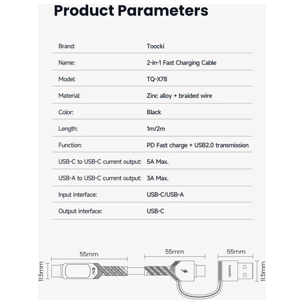Toocki 2 In 1 Tip C Tipi C Kablo 240W Pd 3.1A Hızlı Şarj USB C C Ekran Kablosu Için Macbook Huawei Xiaomi Samsung S