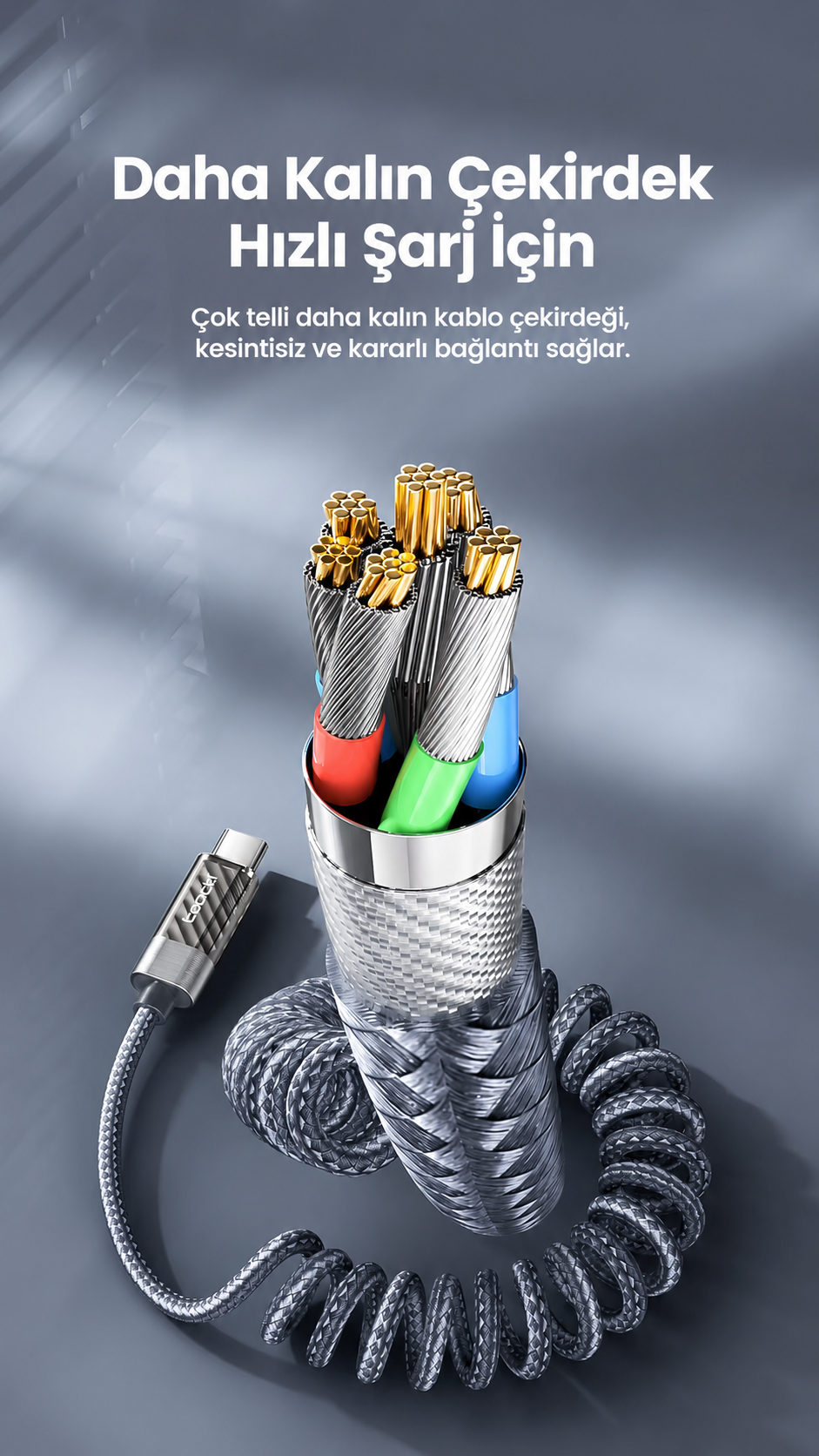 Toocki 20W PD Dijital Watt Göstergeli Type-C to Lightning Yaylı Örgülü Hızlı Şarj ve 480 Mbps Veri Aktarım Kablosu 1,8 Metre