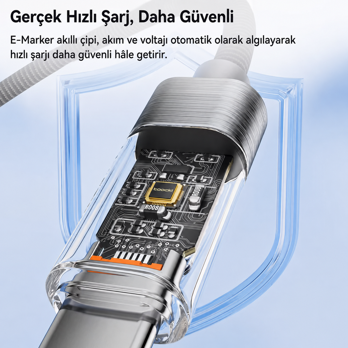 Toocki 60W Dijital Göstergeli Type-C to Type-C PD Hızlı Şarj ve Data Kablosu