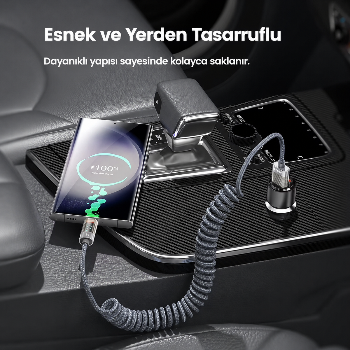 Toocki ZX01 66W 6A Dijital Watt Göstergeli USB-A to Type-C Yaylı Örgülü Hızlı Şarj ve 480 Mbps Veri Aktarım Kablosu 1,8 Metre