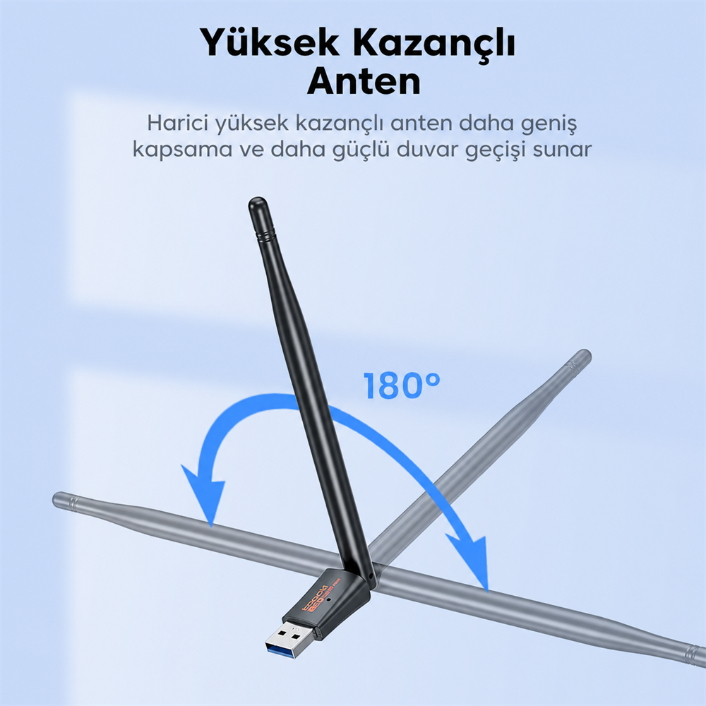 Toocki 600Mbps Dual Band USB Wi-Fi Adaptörü – Wi-Fi 5, 2.4GHz + 5GHz, Harici Anten