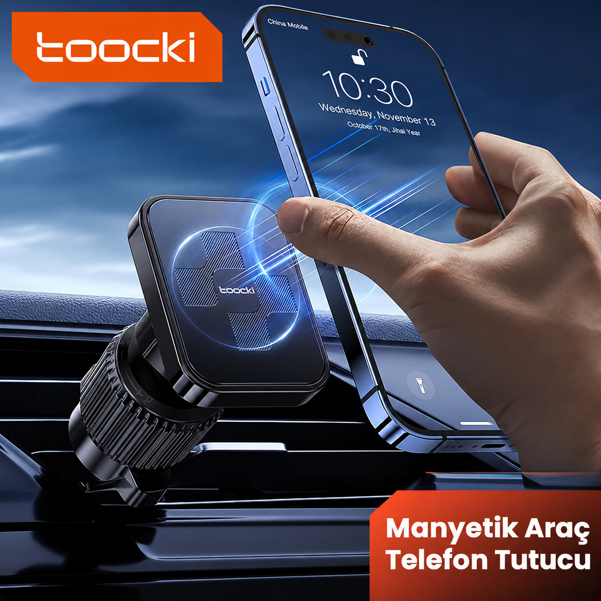 Toocki N52 Mıknatıslı Havalandırma Araç Telefon Tutucu – 360° Döner, Kancalı Klipsli Kare