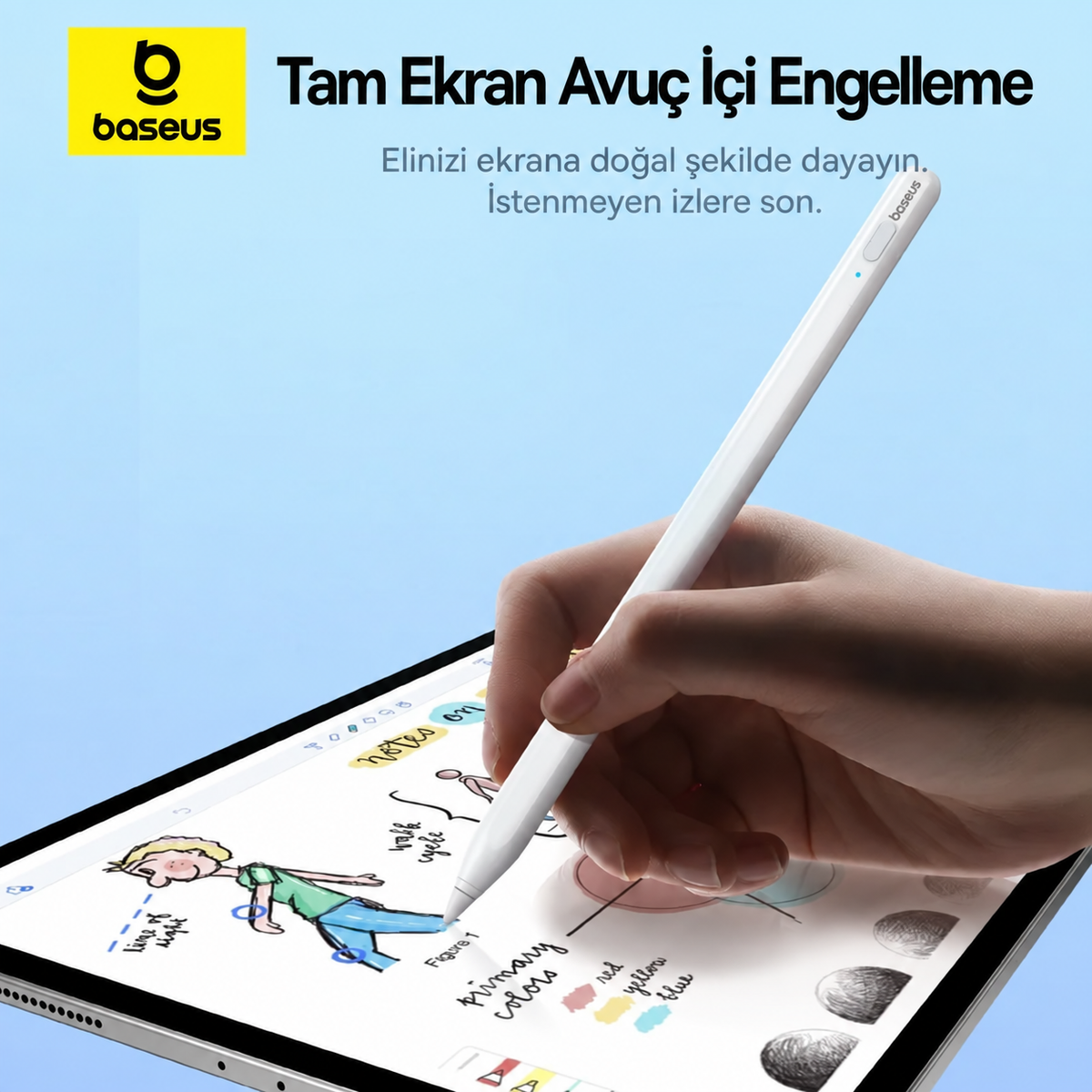 Baseus Smooth Writing 2 Tablet Kalemi – LED Pil Göstergeli, Avuç İçi Engelleme, Eğim Algılama, Manyetik Tutunma, USB-C, 130 mAh