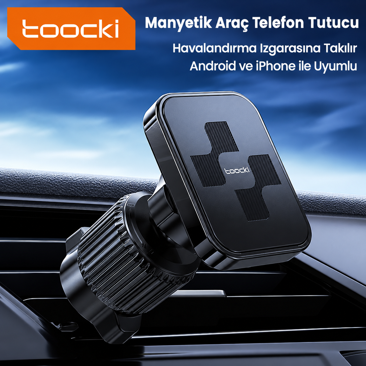 Toocki N52 Mıknatıslı Havalandırma Araç Telefon Tutucu – 360° Döner, Kancalı Klipsli Kare