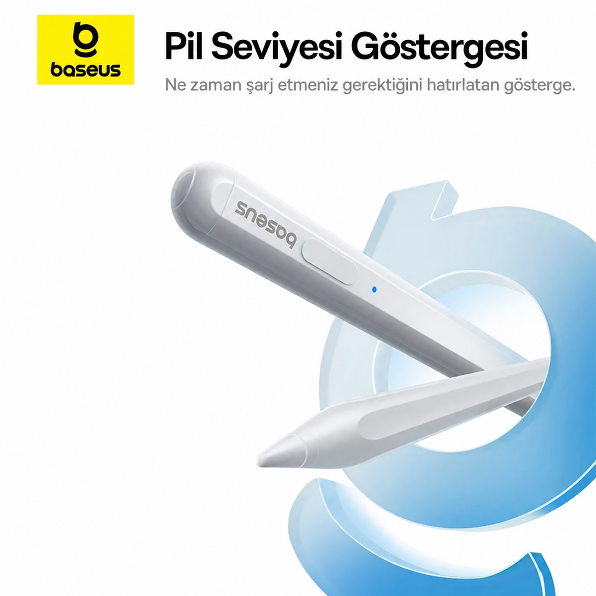 Baseus Smooth Writing 2 Tablet Kalemi – LED Pil Göstergeli, Avuç İçi Engelleme, Eğim Algılama, Manyetik Tutunma, USB-C, 130 mAh