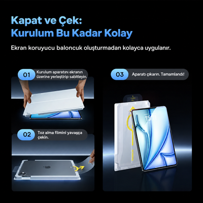 Baseus Crystalline Series HD iPad Air 11″ M2/M3 2024-2025 Temperli Cam Ekran Koruyucu ve Kolay Kurulum Aparatı