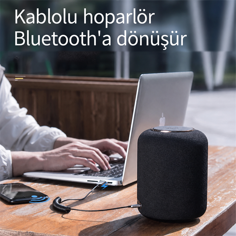 Baseus BA01 Bluetooth 5.0 Araç AUX Adaptörü Dahili Mikrofonlu Kablosuz Ses Alıcı Kablo - Siyah
