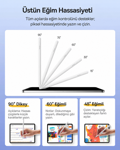 Baseus Smooth Writing 2 iPad Uyumlu Tablet Kalemi – Kablosuz ve USB-C Çift Şarj, Avuç İçi Engelleme, Eğim Algılama, 130 mAh