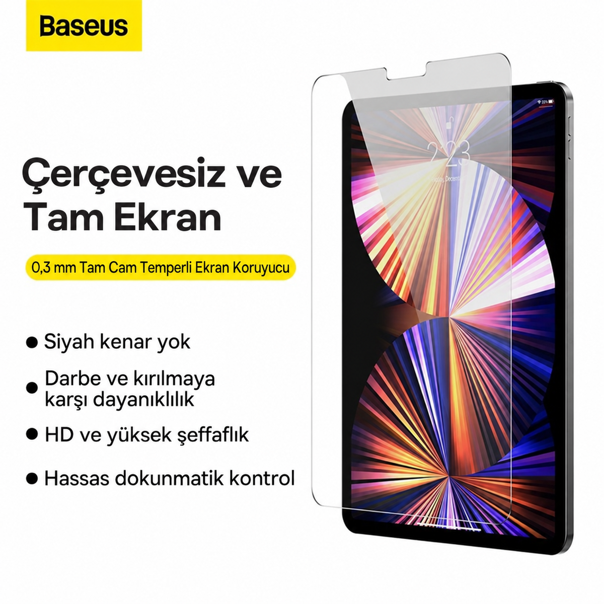 Baseus iPad Pro 10.5″ / Air 3 10.5″ / iPad 7-8-9 10.2″ 2019-2021 Temperli Cam Ekran Koruyucu 2’li