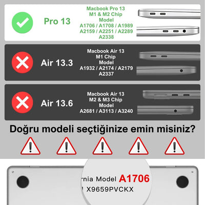 Macbook Pro 13 inç Koruma Kılıfı Sert Kapak A1706/A1708/A1989/A2159/A2251/A2289/A2338