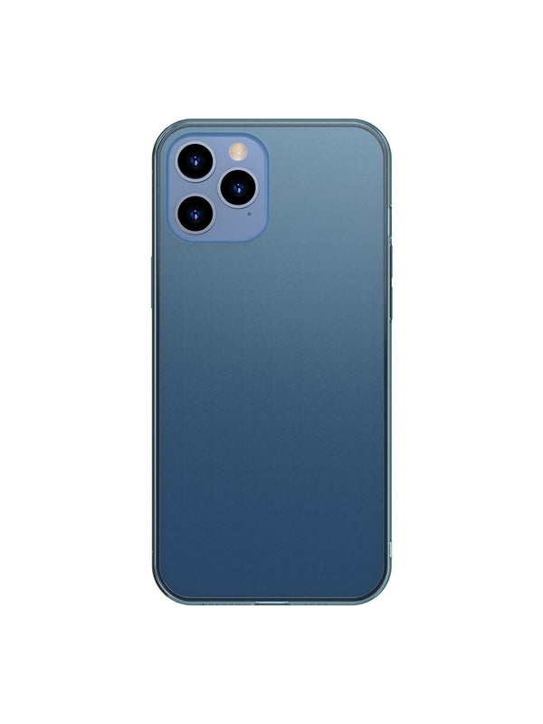Baseus Frosted iPhone 12 / 12 Pro 6.1" Buzlu Cam Kılıf – Silikon Çerçeve, Mavi