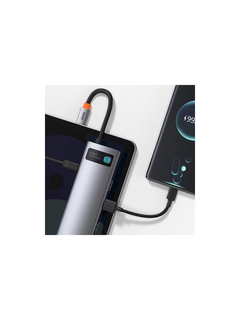 Baseus Metal Gleam Series 8'i 1 Arada USB-C Hub – 4K HDMI, SD/TF, RJ45, 100W PD