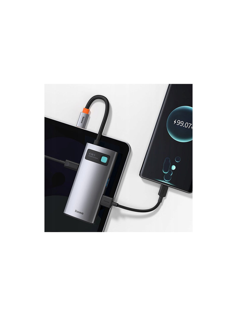 Baseus Metal Gleam Series 4'ü 1 Arada USB-C Hub – 4K HDMI, 100W PD, USB 3.0