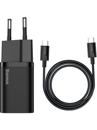 Baseus Super Si 25W Hızlı Şarj Adaptörü + Type-C to Type-C 1m Kablo Seti – Siyah