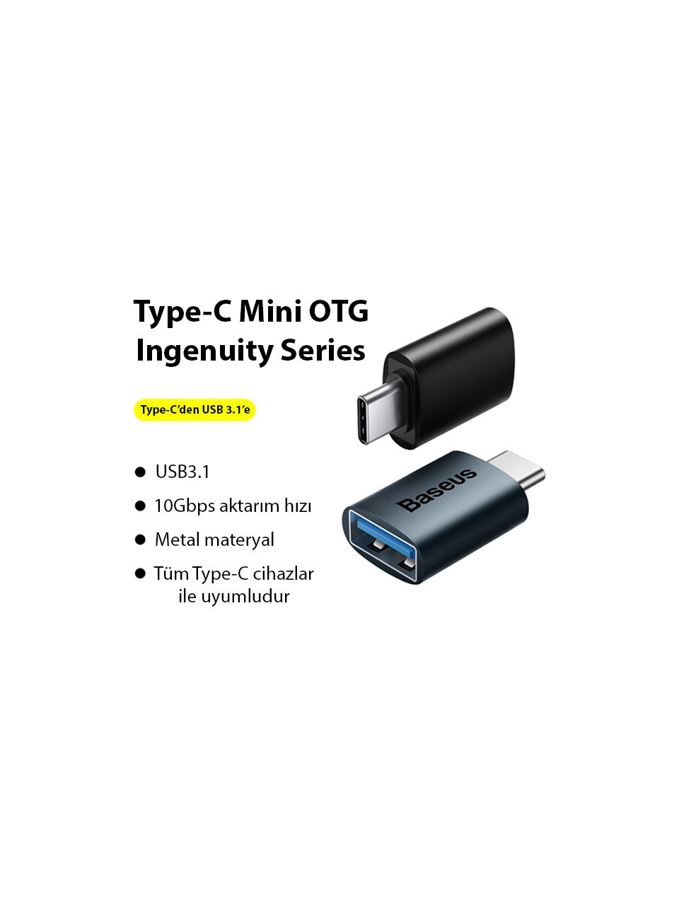 Baseus Type-C To USB 3.1  Dönüştürücü Adaptör Mini Otg