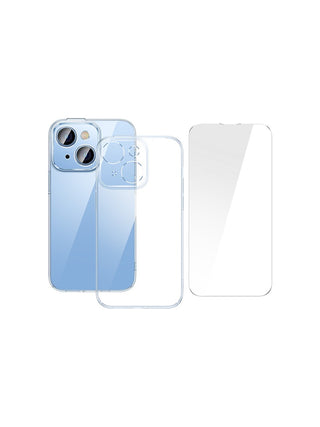 Baseus Crystal iPhone 14 Plus 6.7" Ultra İnce Silikon Kılıf + Temperli Cam Ekran Koruyucu Set