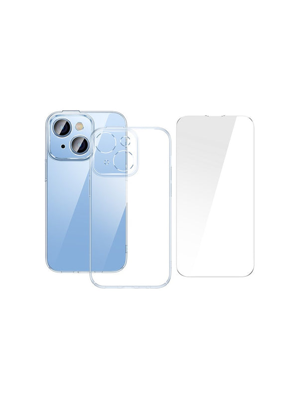 Baseus Crystal iPhone 14 Plus 6.7" Ultra İnce Silikon Kılıf + Temperli Cam Ekran Koruyucu Set