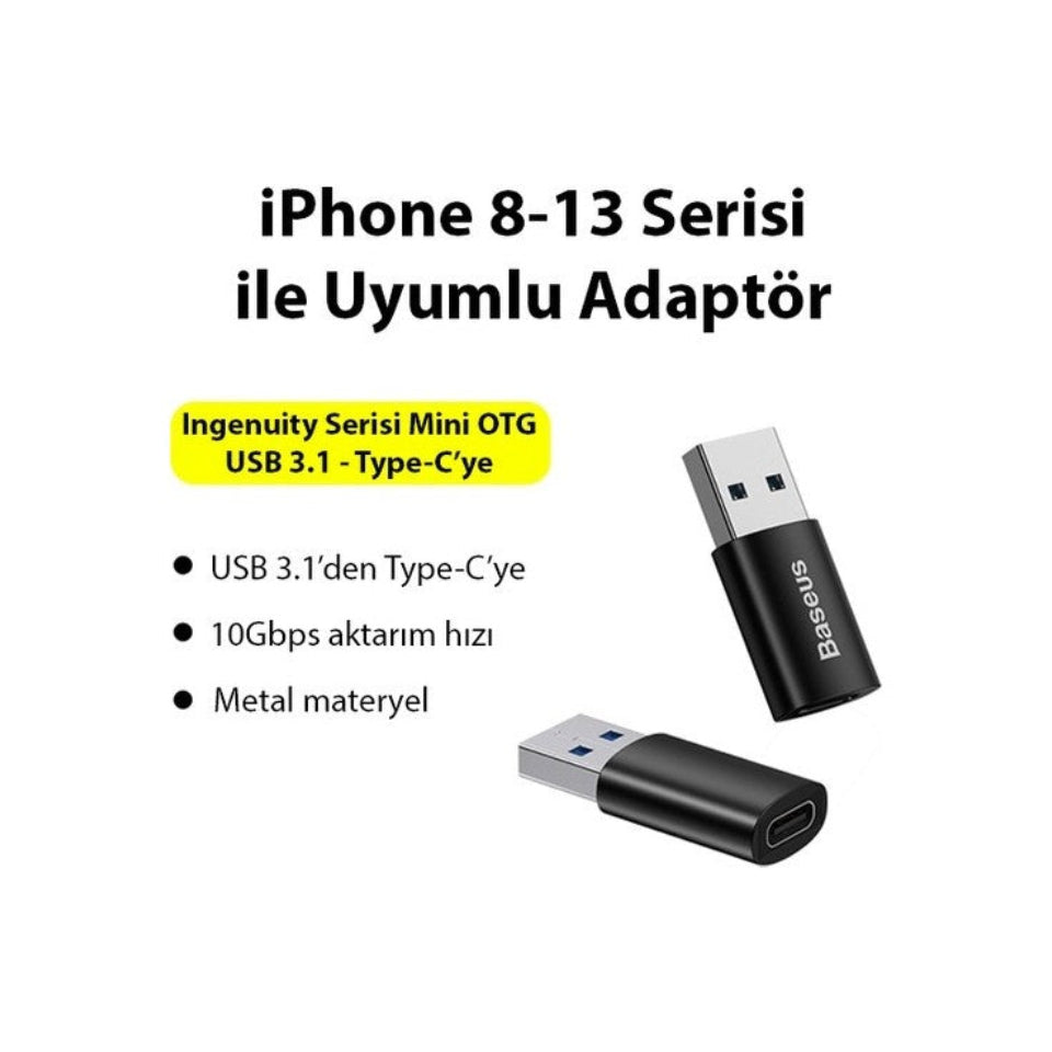 Baseus Ivoomi USB 3.1 To Type-C Dönüştürücü Adaptör Mini Otg