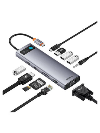 Baseus StarJoy Metal Glam 11'ı 1 Arada Type-C Hub – HDMI 4K, VGA, 3x USB 3.0, RJ45, SD/TF, PD 100W