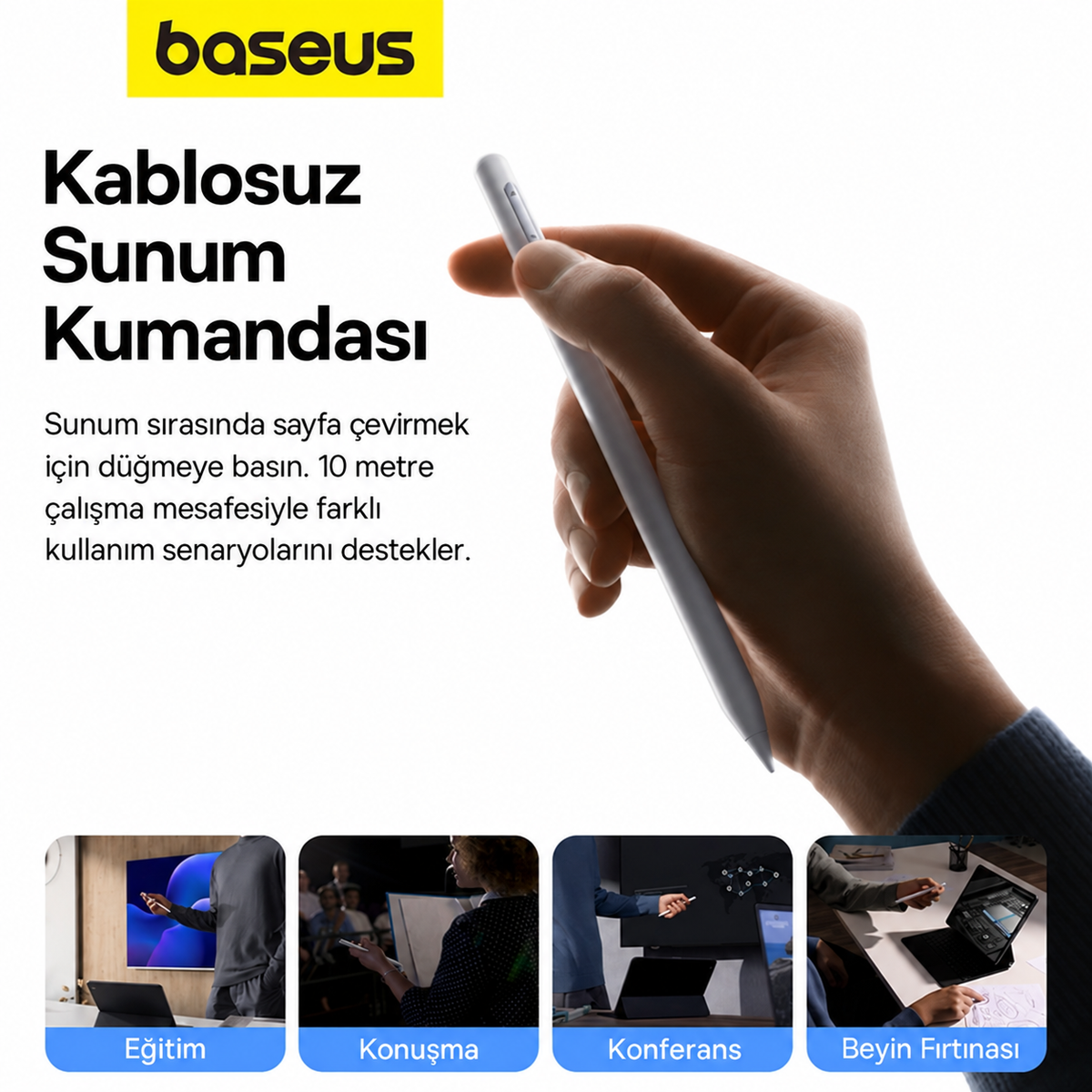 Baseus Smooth Writing 2 iPad Uyumlu Kablosuz Şarjlı Stylus Kalem – Eğim Algılama, 15 Özelleştirilebilir İşlev, 130mAh