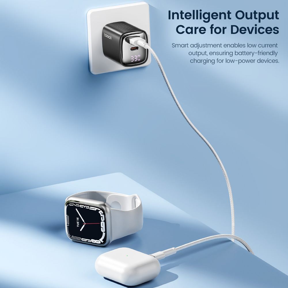 Toocki 33W GaN Dijital Ekranlı Çift Port Hızlı Şarj Adaptörü USB-C + USB-A PD 3.0 QC 3.0 TCT33-22EU